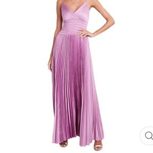 BCBG Satin Smocked Waist Evening Dress